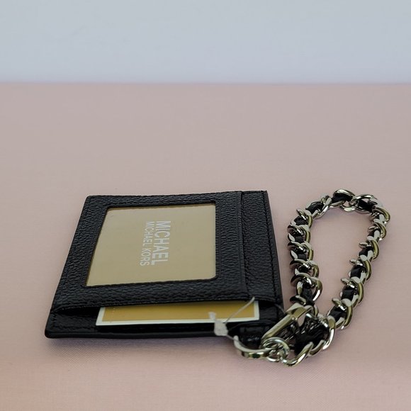 MICHAEL KORS Jet Set Small ID Pebbled Leather Chain Card Holder Case-Black🎈$69 - Picture 10 of 16